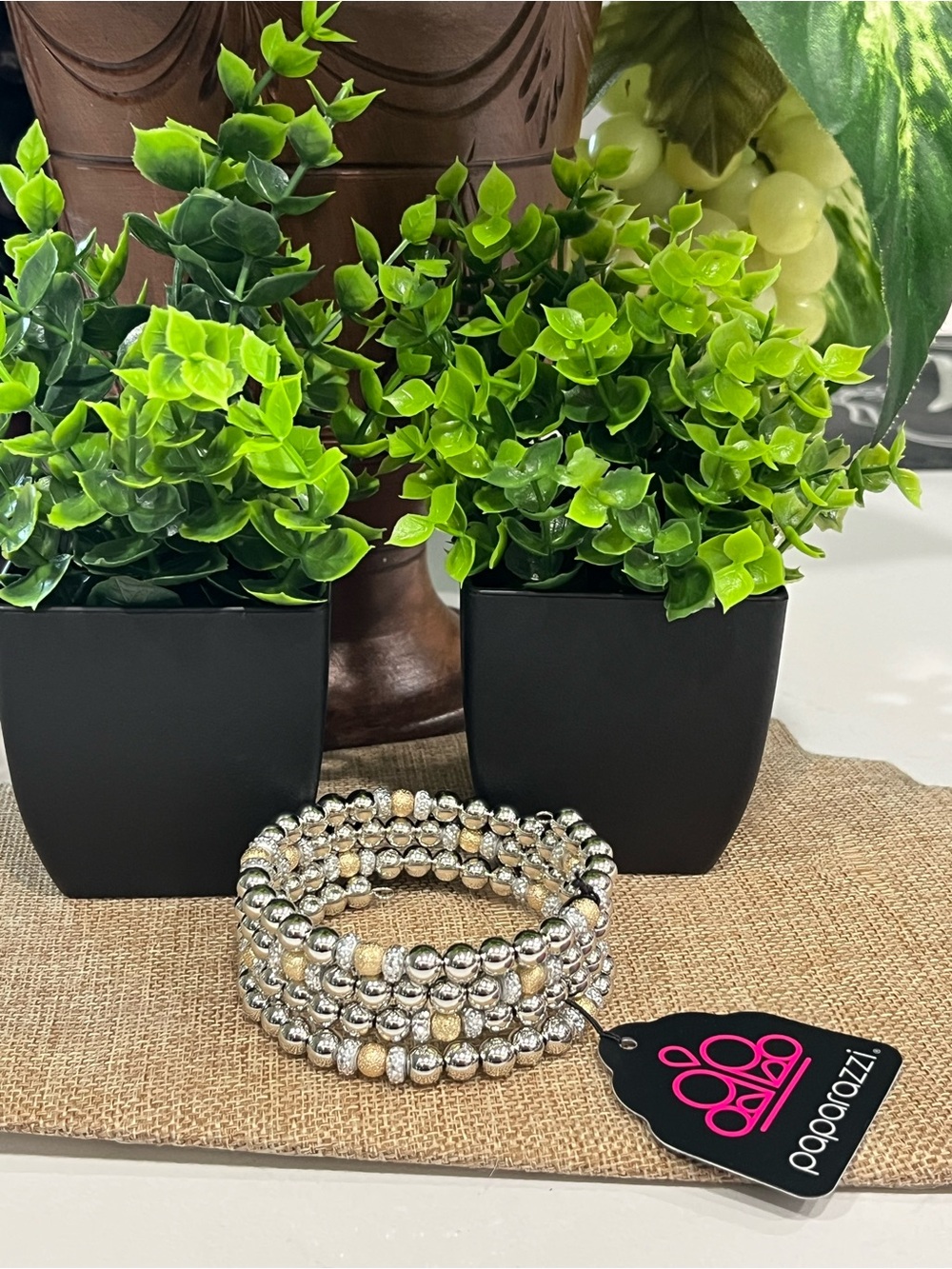 Paparazzi Gold and Silver Beaded Coil Bracelet